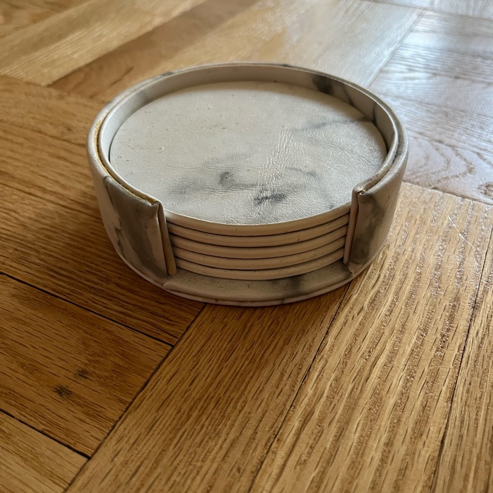Marble Plastic Material (not glass) Coaster Set with Holder